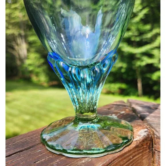 Set of 2 Bormioli Rocco Bahia Blue Green Footed Iced Tea Water Goblets 7 3/8" - Picture 2 of 6